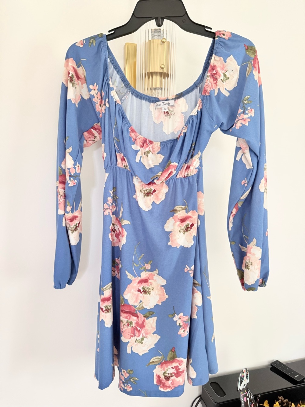 Velvet Torch Blue Floral Long-Sleeve Scoop Dress